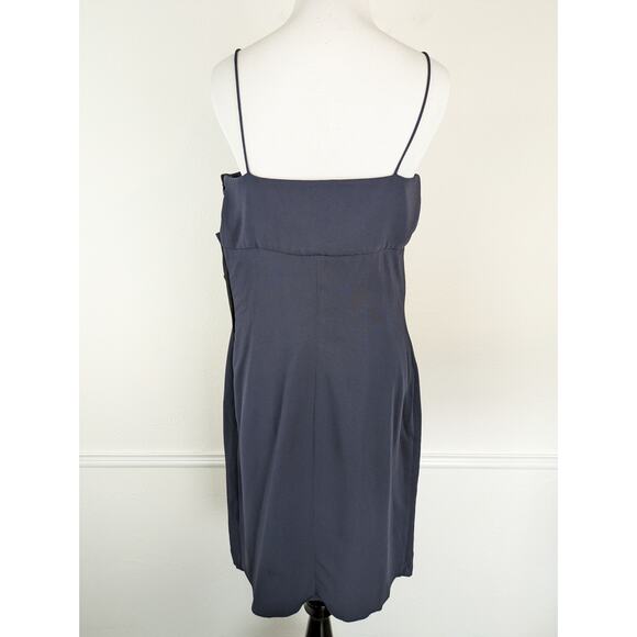 Valentino Dress Formal Bow Ruffle Satin Trim Evening Navy Blue Vintage Size 10 - Picture 5 of 15